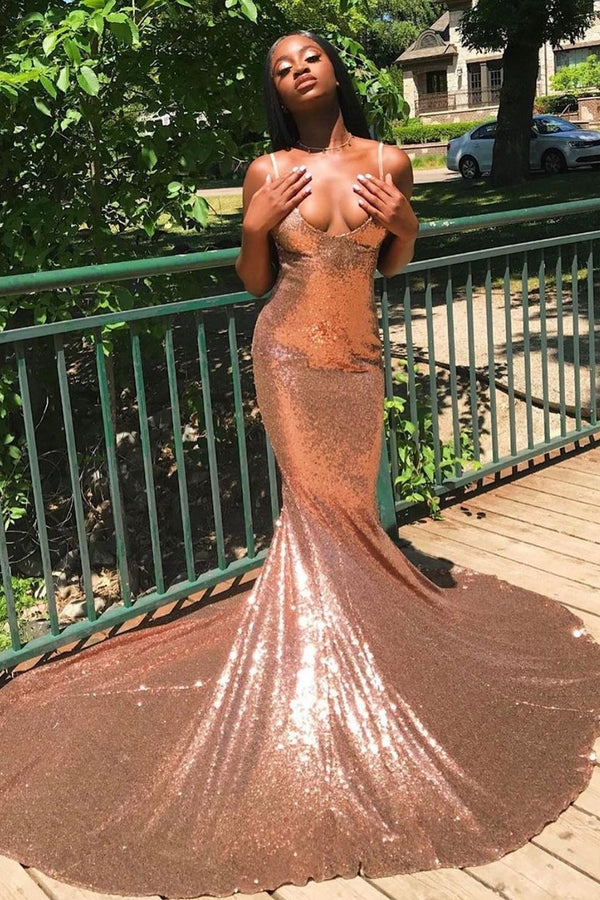 Gorgeous Sequins Spaghetti Straps Mermaid Evening Dress