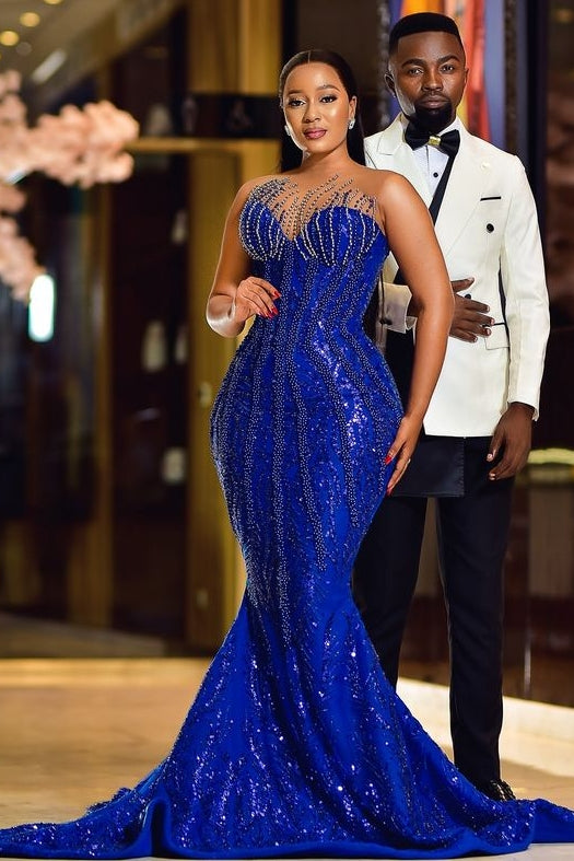 Royal Blue Sweetheart Mermaid Elegant Evening Dress with Beadings
