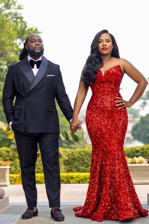 Sexy Red Sequins Sweetheart Mermaid Evening Dress