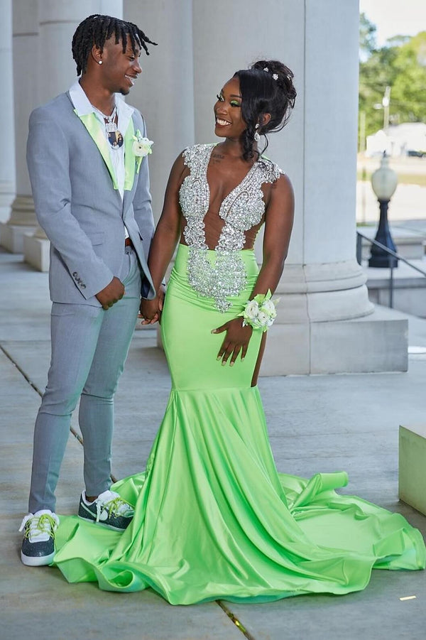 Newest Mint Green Mermaid Crystal Fashion Prom Dresses